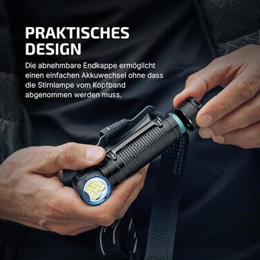 OLIGHT Perun 3: Потужна ліхтар-на-лоб LED з перезаряджанням, 3000 люмен, 7 режимів, сенсор, червоне світло, водонепроникний IP68, для кемпінгу, риболовлі, полювання, чорний