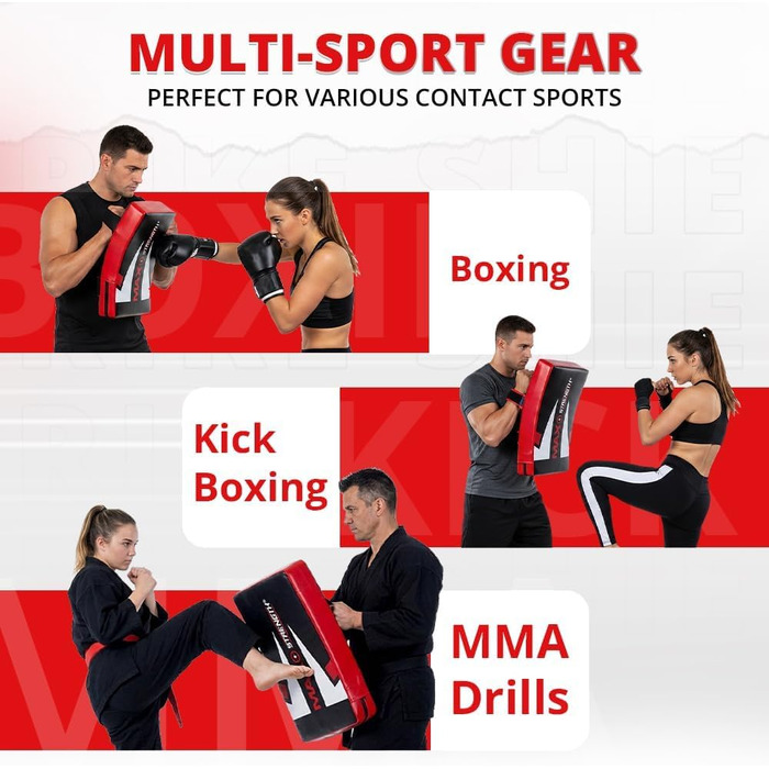 Боксерська лапа-щит Max Strength для MMA, Муай-Тай та єдиноборств, ударна подушка для відпрацювання хуків та джебів, товщина 8.3 см (Чорний/Червоний, 1 шт)