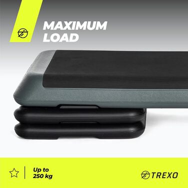 Аеробний степпер TREXO для кардіо та фітнесу, регульована висота 10/15/20 см, домашній тренажерний зал, до 250 кг, чорний/рожевий, 109x41 см, модель TRX-AS01, сірий