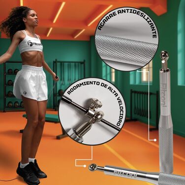 Скакалка Fitconi для кросфіту (алюміній) + 3 кабелі + стрічка, професійний, висока швидкість, подвійні стрибки, бокс, MMA