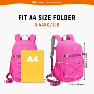 Дитячий рюкзак SKYSPER 15L для піших прогулянок, зручний рюкзак для хлопчиків та дівчаток, рожевий, Outdoor