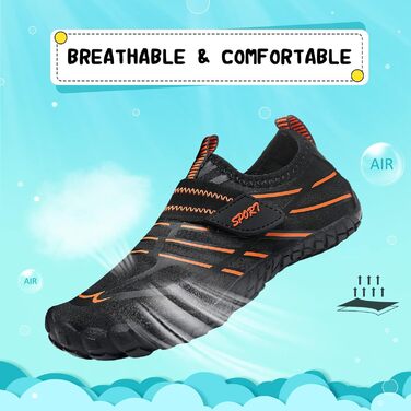 Дитячі шльопанці Hanani для плавання та відпочинку на пляжі: легкі, швидковисихаючі, чорно-помаранчеві (33 EU)