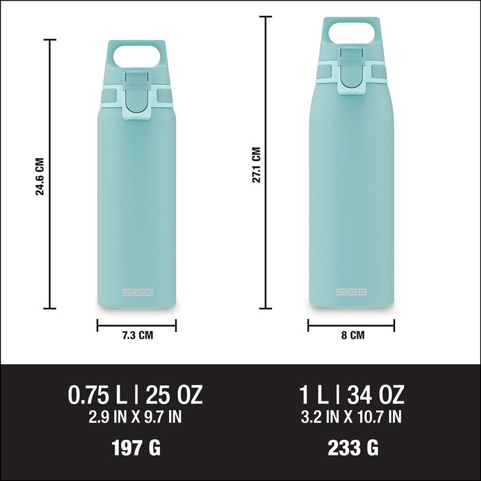 SIGG пляшка для напоїв з нержавіючої сталі 0,75 л, Shield ONE, легка, герметична, для газованих напоїв, BPA-free, Glacier