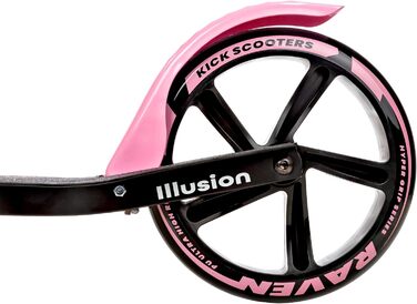 Дитячий та дорослий самокат RAVEN Illusion Pink з гальмом, регулюванням висоти, складний, з дзвіночком та тримачем для пляшки