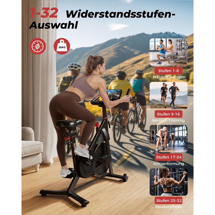 Велотренажер спінінг Heimtrainer Fahrrad з додатком, 15 кг маховика, чорно-червоний