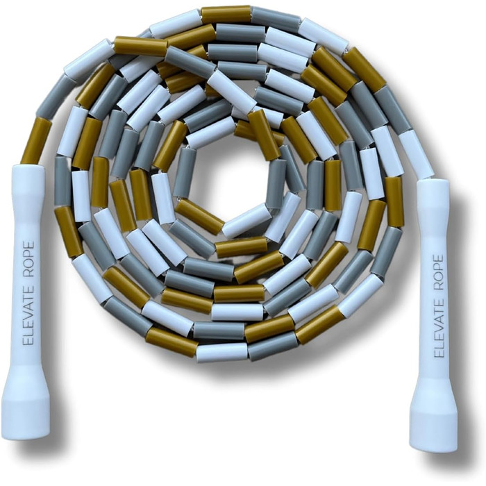 Стрибкове канат Elevate Rope Professionelles Perlen - 3м, регульований, якісні намистини, поліестер - для фрістайлу, кардіо, трюків, для всіх рівнів, внутрішнє/зовнішнє використання, білий/блакитний/золотий