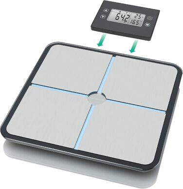 Ваги тіла Medisana BS 460 з цифровим аналізом складу тіла, LCD-дисплеєм, вимірювання жиру, води, м'язів та кісток, до 180 кг, чорний/сріблястий