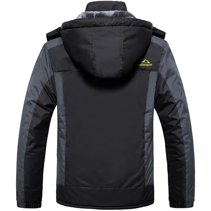 Зимова куртка KEFITEVD для чоловіків, водонепроникна, тепла, з підкладкою, для катання на лижах, зимова, спортивна, вітронепроникна, дихаюча, знімний капюшон (S, чорно-сіра)