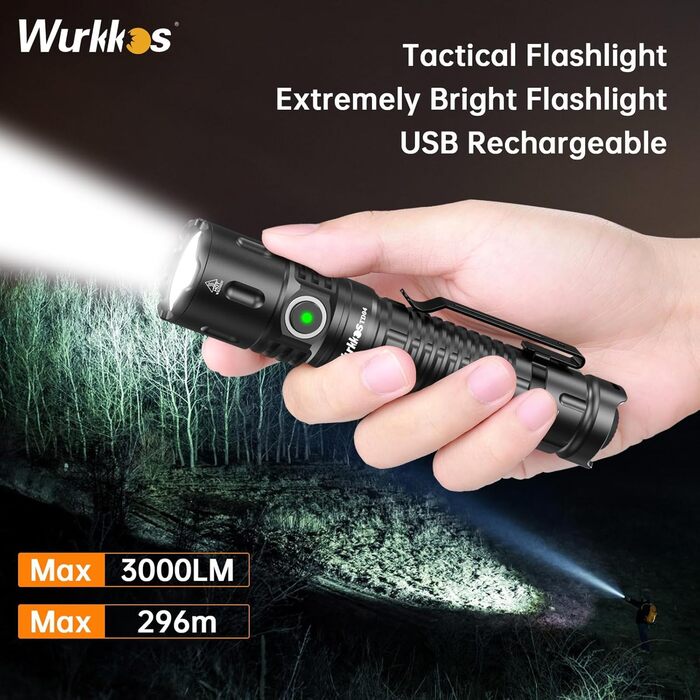 Тактичний ліхтарик Wurkkos TD04 3000 Люмен: LED, перезарядна, 8 режимів, IP68, водонепроникний, для активностей на відкритому повітрі та в приміщенні