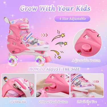 Роликові ковзани для дітей, ролики для дівчаток та початківців, регульовані, з підсвічуванням, дихаючі, для подарунка (рожеві)