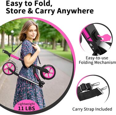 Белеїв Ролер Кіндер 6 років, 230мм велике колесо, платформа з LED-підсвіткою, ABEC-7, регульована висота, ремінь для перенесення, складний ролер для дорослих, алюмінієвий, легкий, міський ролер для дітей, підлітків та дорослих (Galaxy Purple)