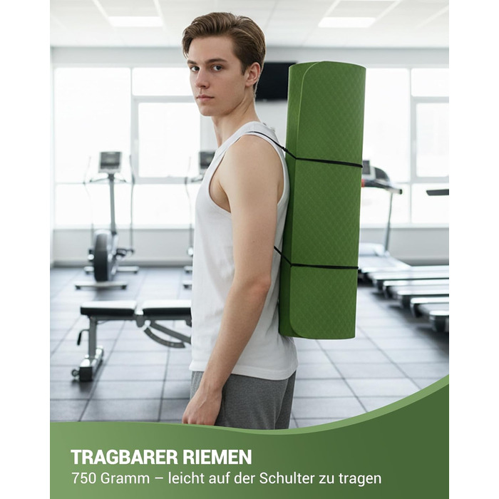 Йога мат для жінок Good Nite: неслизька поверхня, товщина 6 мм, 183x61 см, з чохлом, для йоги, пілатесу, фітнесу, зелено-чорний колір