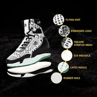 Черевики для боротьби для чоловіків та жінок, дихаючі та легкі (46.5/47 EU, Чорний)