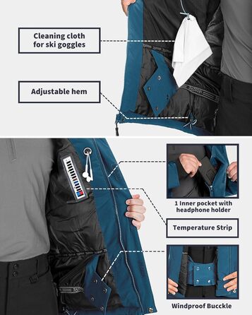 Чоловіча лижна куртка 33000ft: Водонепроникна, вітрозахисна, тепла, функціональна куртка для сноуборду та лиж. Softshell з капюшоном, колір: блакитний (S)