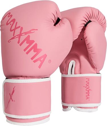 Боксерські рукавички MaxxMMA Pro Style для чоловіків та жінок, 12 унцій, рожеві. Ідеально для тренувань, спарингу, муай-тай, кікбоксингу та роботи з мішком.