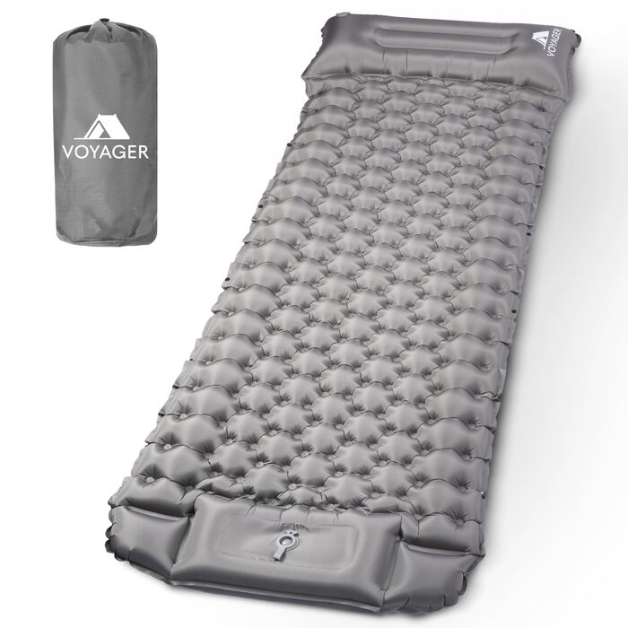 Самонадувний килимок для кемпінгу Voyager Single Ultraleicht (40D Nylon + TPU), сірий, для туризму, піших прогулянок, рюкзаків