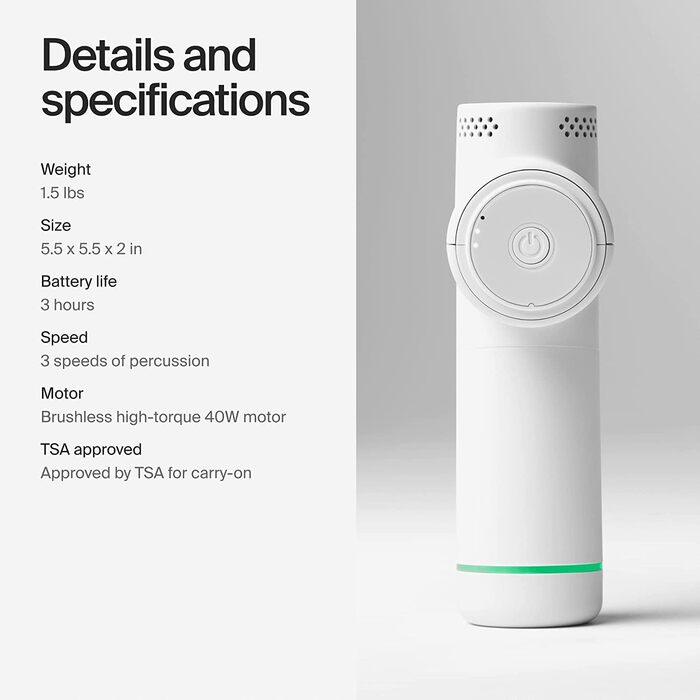 Масажна пістолет Hypervolt Go 2: бездротовий, портативний, з технологією Quiet-Glide (Чорний/Білий)