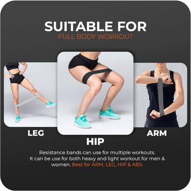 Фітнес-еластичні стрічки з 5 рівнями опору, латексні фітнес-стрічки для м'язів, Pilates, Yoga, тренувань вдома та в спортзалі, фіолетовий колір для різних рівнів опору (сірий)