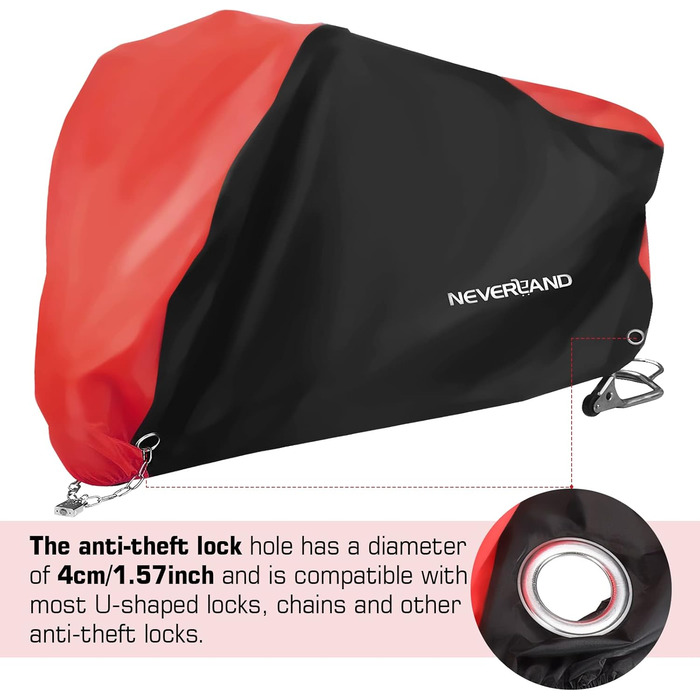 Водонепроникний чохол для мотоцикла NEVERLAND XXXL (255x75x145см), 300D Oxford, захисна навіс-гараж з замками та вітрозахистом, чорно-червоний