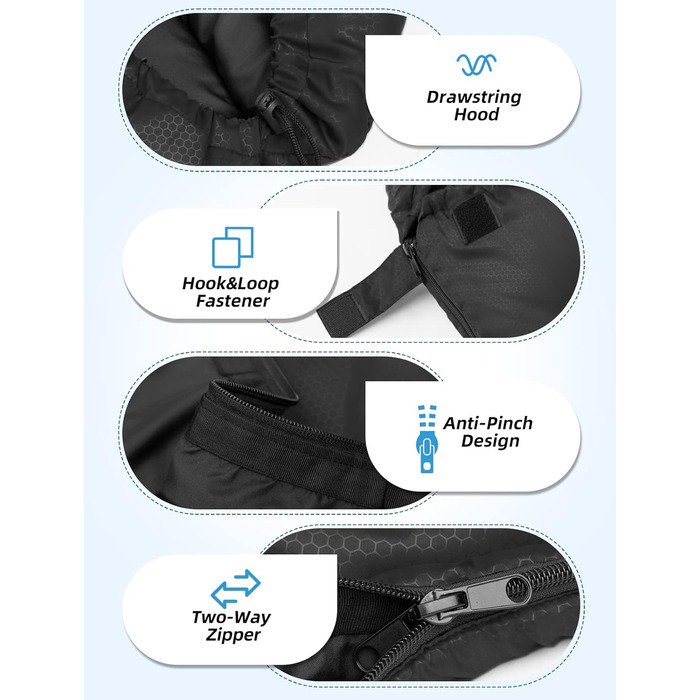 Сплячий мішок Forceatt Winter 4 Seasons -7~20°C для дорослих, чорний, 210x80 см, водовідштовхуючий, 1.8 кг