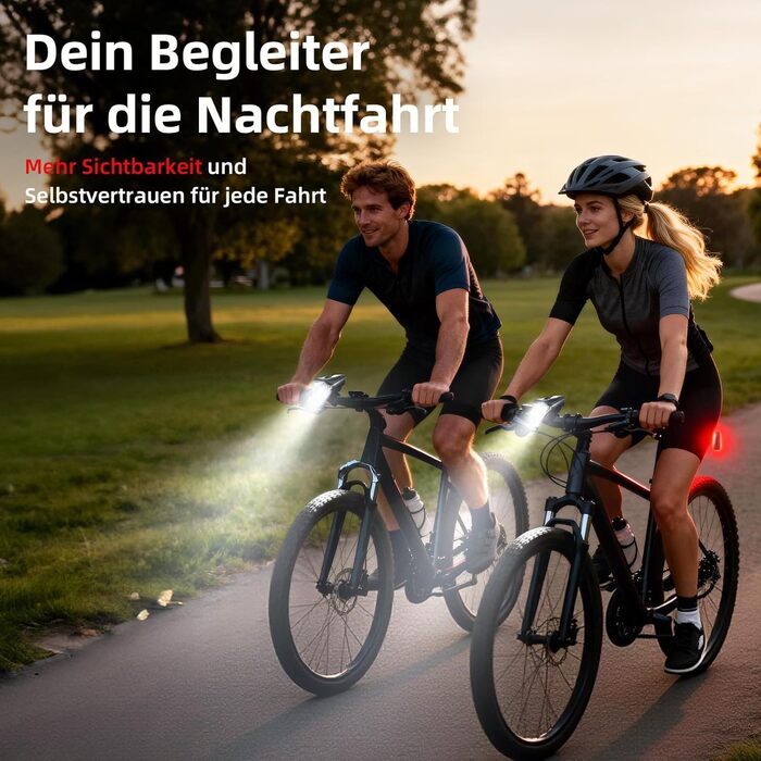 Набір переднього та заднього велоліхтаря з LED, StVZO, USB-C, водонепроникний, 100Lux + гальмівний індикатор, з батареєю