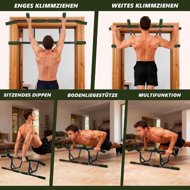 Турнік для дверей Klimmzugstange: турнік для підтягувань без свердління, з м'якими ручками, зелений