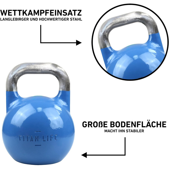 TITAN LIFE PRO Гиря для кросфіту 12 кг, сталева, професійна, з великою основою, для змагань, синя
