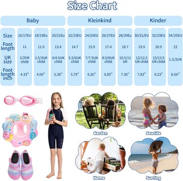 Дитячі аквашузи для купання WateLves: зручні, неслизькі, для басейну та пляжу (24/25 EU, 225 Рожево-блакитний)