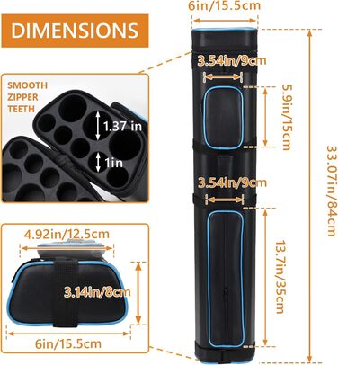 Сумка для більярдних київ: переноска для 3 київ, 5 насадок та аксесуарів. Чорний колір з синьою окантовкою