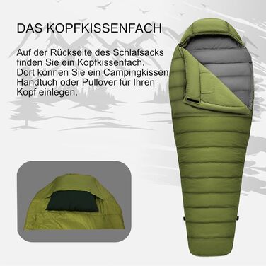 Спальний мішок Mumienschlafsack Norskskin Ultralight 220 Grün (-6°C) екстремальний, з'єднуваний, з відділенням для подушки, лівосторонній блискавка
