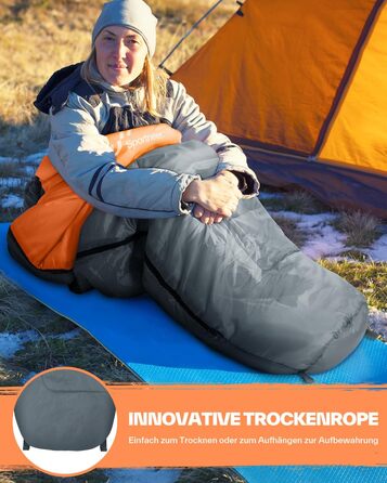 Сплячий мішок Sportneer - компактний та ультралегкий (950г/1500г) - кокон для відпочинку на природі, літній спальний мішок / 3-4 сезони для чоловіків, жінок, дорослих, помаранчевий колір. Підходить для кемпінгу та відпочинку на природі.