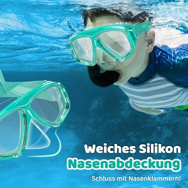 Дитячі окуляри для плавання Vvinca з захистом носа та м'яким ремінцем, міцні, антизапітніючі та водонепроникні, для дітей 3-14 років, колір: темно-зелений
