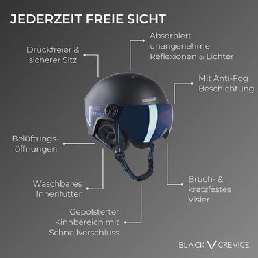 Гірськолижний шолом BLACK CREVICE Sölden з візором, у пілотному стилі, унісекс, для чоловіків та жінок, дихаючий, регульований розмір, для сноуборду та лиж
