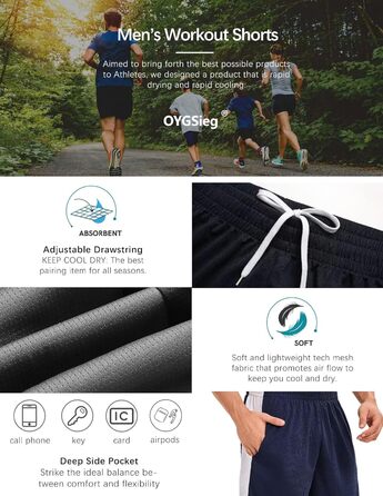 Шорти баскетбольні чоловічі OYGSieg, спортивні шорти з кишенями, швидковисихаючі, для тренувань, бігу, повсякденного носіння, 6 шт. M Seta