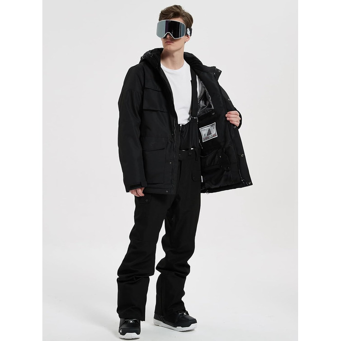 Сніговий костюм HOUZONIY для чоловіків: сноуборд, лижі, чорний, з капюшоном