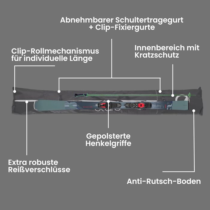 Чохол для лиж Otaro Skitasche: набір для 1 або 2 пар лиж, чорний, регульований, водовідштовхувальний