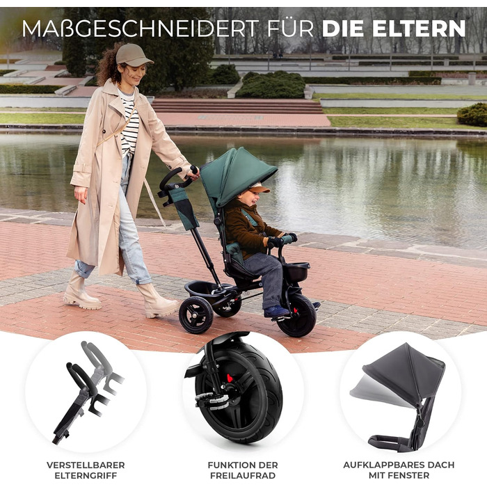 Триколісний велосипед Kinderkraft Aveo для дітей від 9 місяців до 25 кг, з батьківською ручкою, компактно складався, поворотне сидіння, розкладний капюшон з сонцезахистом, з підстаканником та кошиком, Рожевий CLASSIC Pink