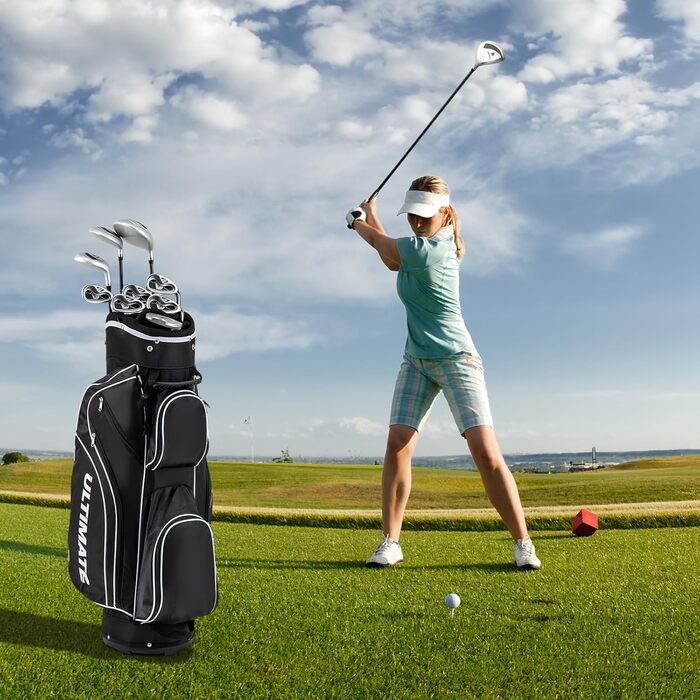 Комплект жіночих гольф-клуів COSTWAY, 9-ти частинний, для правшів з чохлом від дощу, включає драйвер, фейрвей, гібрид, залізи та паттер (чорний)