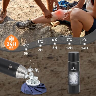 Термос SANTECO Thermoskanne 500 мл / 1 л, нержавіюча сталь, з чашкою, для дітей, спорту, кави, чаю. Ізотермічний, BPA-Free, 24 год холод/12 год гаряче, чорний