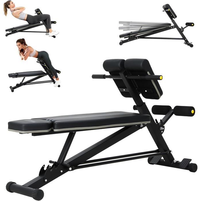 Тренажер для дому Hantelbank 5514: регульована розкладана лава з бегунком для ніг та подушкою для пречера