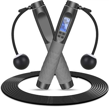 Скакалка з лічильником Flintronic, скакалка для фітнесу, швидка скакалка, регульована скакалка з антиковзними ручками для інтервальних тренувань, HIIT, сіра та чорна