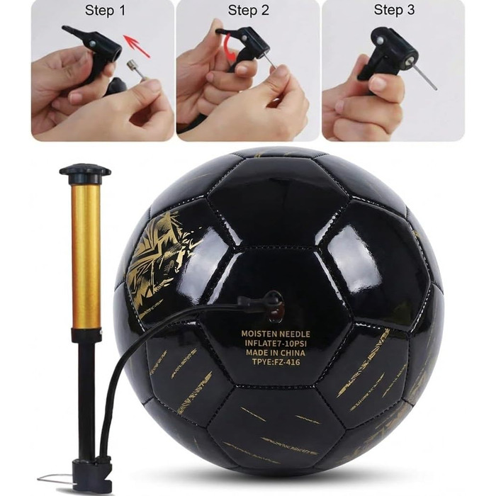 М'яч футбольний розмір 5, PU-шкіра, для гри в приміщенні та на вулиці, чорний з золотим тисненням, для підлітків та дорослих
