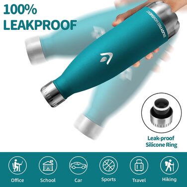 Фляга для води 750 мл, нержавіюча сталь, без BPA, з подвійними стінками, термофляга, для спорту, фітнесу, туризму, кемпінгу, їзди на велосипеді, моховий колір