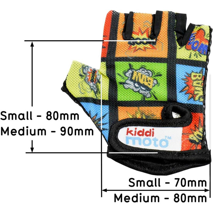 Дитячі велосипедні рукавички KIDDIMOTO без пальців для хлопчиків та дівчаток, розмір M (4-8 років), з принтом комікс