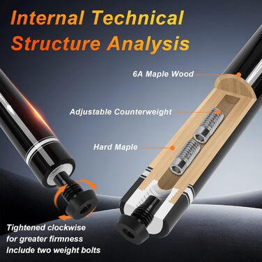 AKLOT Більярдний кий 3-в-1, 58 дюймів, з канадського клена, 19 oz, з можливістю регулювання ваги до 20/21 oz, з чохлом