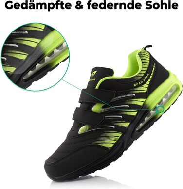 Кросівки для бігу жіночі та чоловічі з амортизацією, спортивні, легкі (42 EU, Чорний/Зелений)