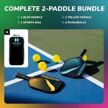 Набір ракет для піклболу Helium, 2 шт., сертифікований USAPA, поверхня з графіту та скловолокна, легкий вуглецевий сердечник Paragon (синій/жовтий)
