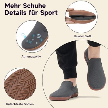 Кросівки-босоніжки Sosenfer Barefoot для чоловіків та жінок, дихаючі слипони з широким носком, темно-сірі (розмір 46 EU)