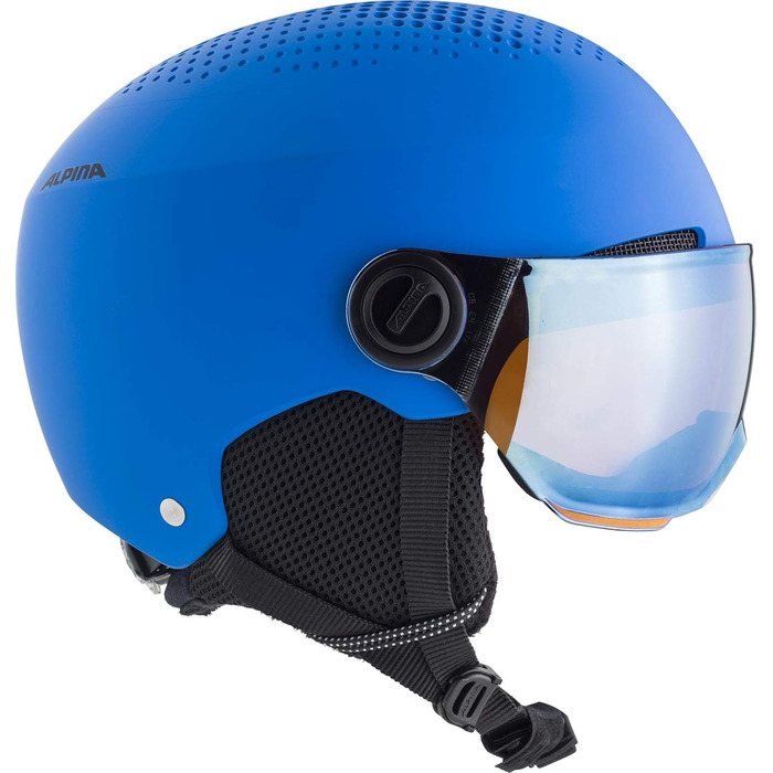 Дитячий лижний шолом Alpina Zupo Visor Q-Lite з посиленим контрастом, легкий, з візором, синій матовий, розмір 54-58 см