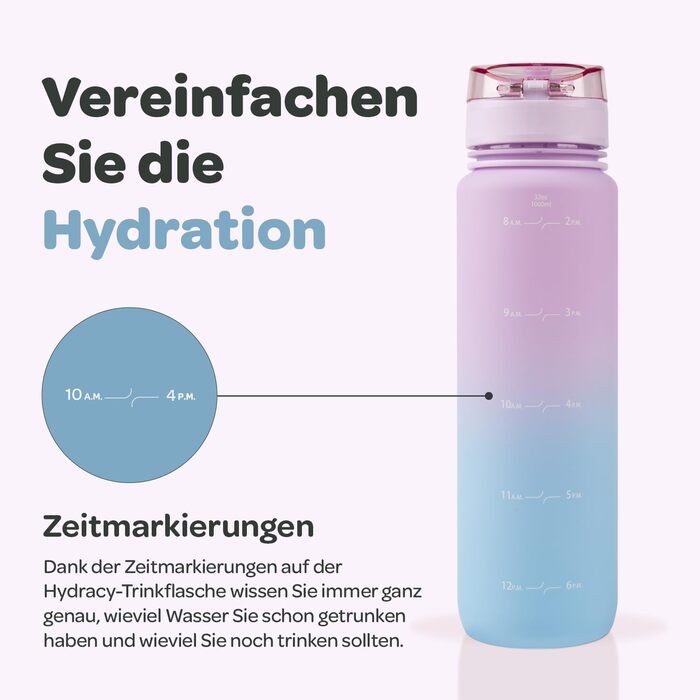 Фляга для води Hydracy 1л з вбудованим фрутом - BPA-free, з маркуванням часу, спортивна, протиударна, без конденсату, салатово-блакитний градієнт